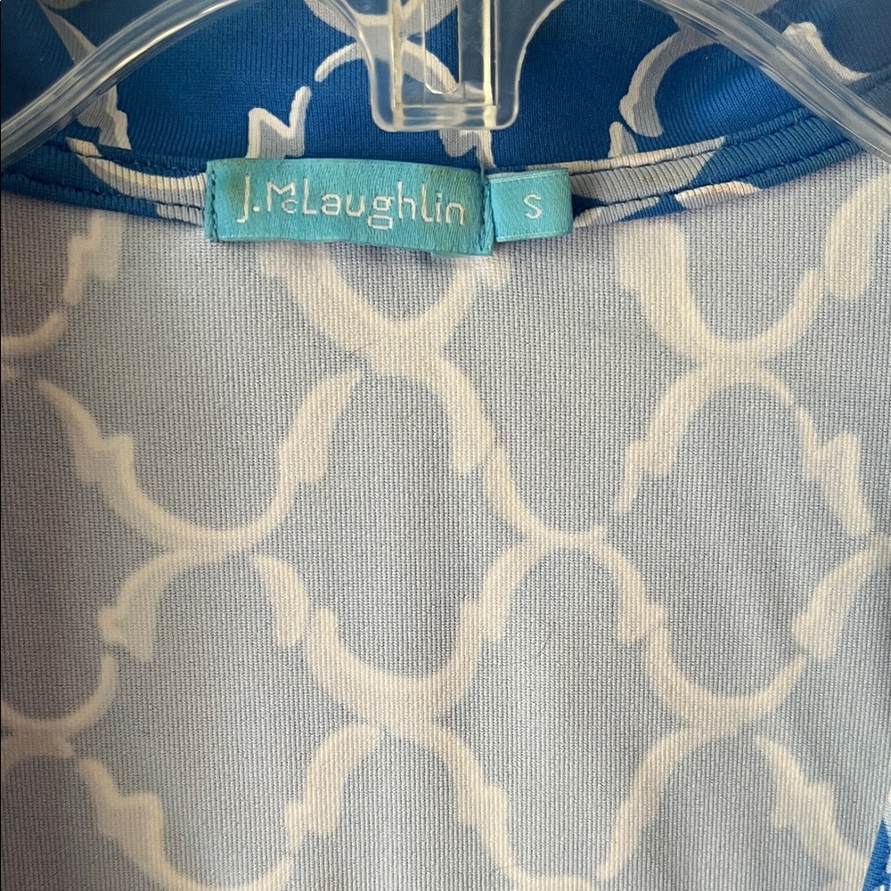 J. McLaughlin Light Blue and White Geometric Top